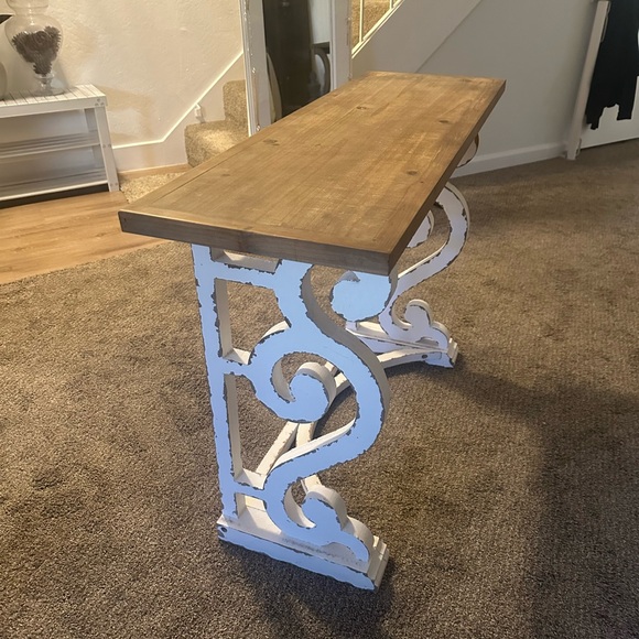Rustic Brown and White Console Table - Picture 2 of 5